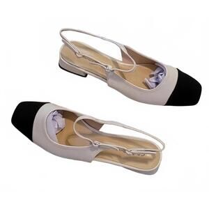 C.Paravano Women's Slingback White&Black Flats Sandals Block Heel Shoes Size 41
